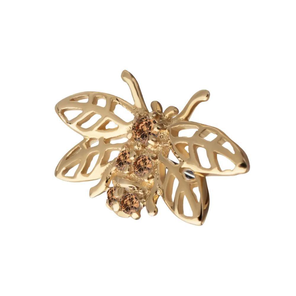 Invictus | 14k gold | Prong Set Gem Hollow Cut Bee Top | Champagne CZ