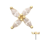 Invictus | 14k gold | Prong Set Marquise CZ Gem 4-Petal Flower Top | Clear CZ