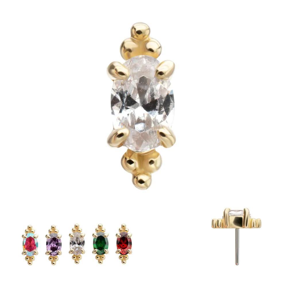 Invictus | 14k gold | Prong Set Oval Gem with Tri-bead Top | CZ