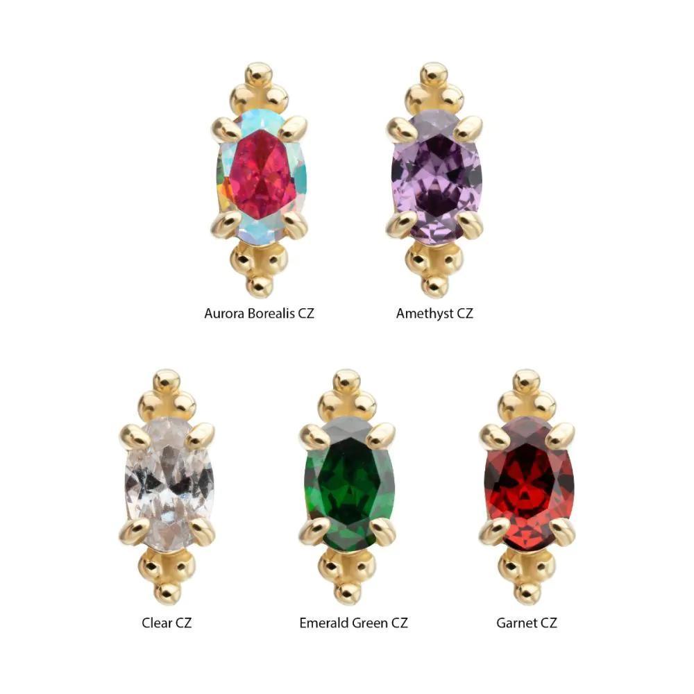 Invictus | 14k gold | Prong Set Oval Gem with Tri-bead Top | CZ