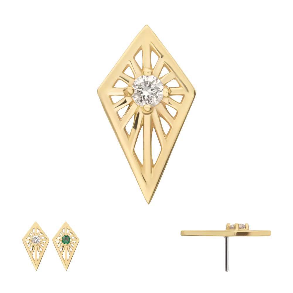 Invictus | 14k gold | Prong Set Round CZ Gem on a Radiant Kite Shape Top | Cubic Zirconia