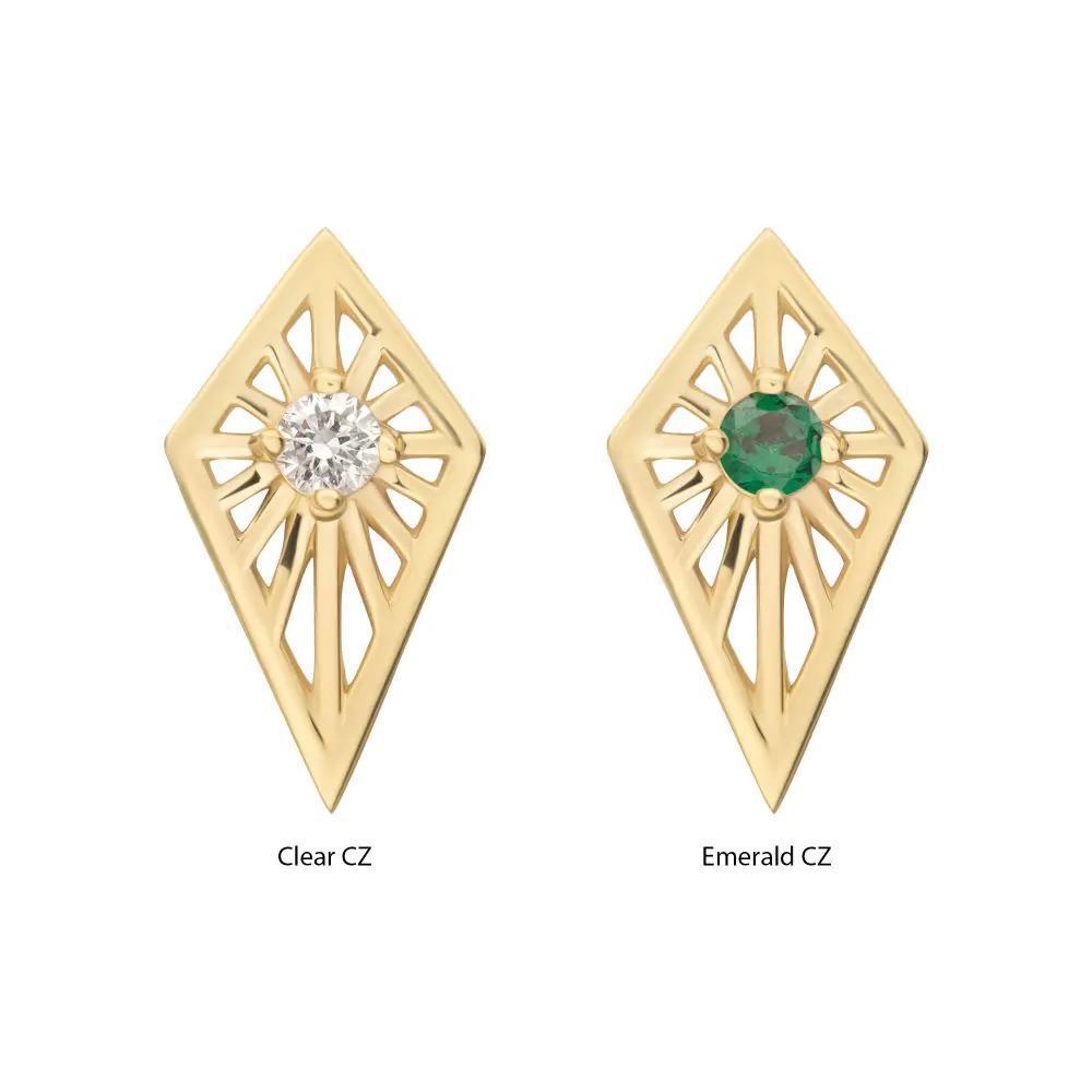 Invictus | 14k gold | Prong Set Round CZ Gem on a Radiant Kite Shape Top | Cubic Zirconia