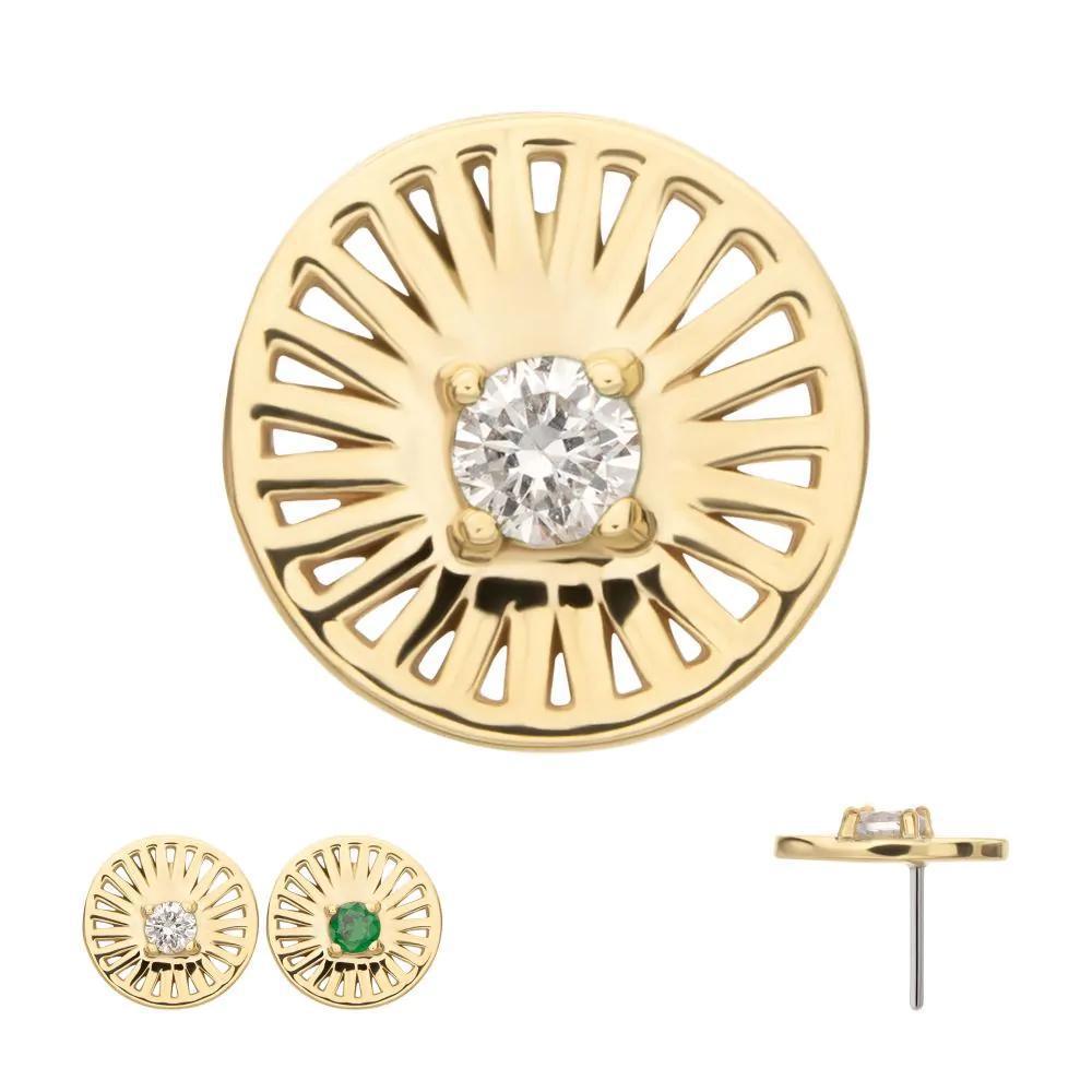Invictus | 14k gold | Prong Set Round CZ Gem on a Radiant Round Shape Top | Cubic Zirconia