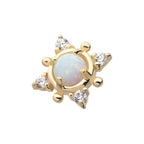 Invictus | 14k gold | Prong Set Round White Opal and Clear Gem 4-Point | CZ + Synthetic Opal