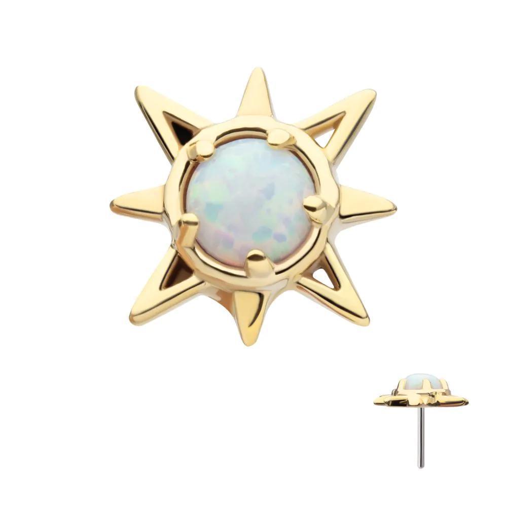 Invictus | 14k gold | Prong Set Round White Opal Sunburst | Synthetic Opal