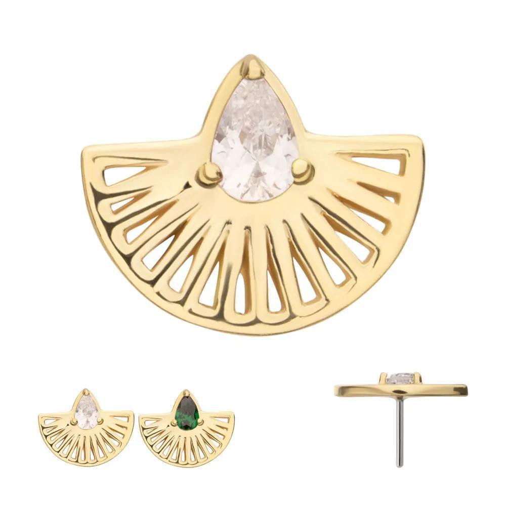 Invictus | 14k gold | Prong Set Teardrop CZ Gem on a Radiant Fan Shape Top | Cubic Zirconia