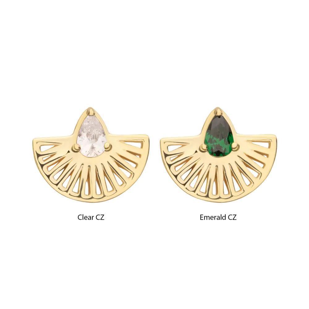 Invictus | 14k gold | Prong Set Teardrop CZ Gem on a Radiant Fan Shape Top | Cubic Zirconia