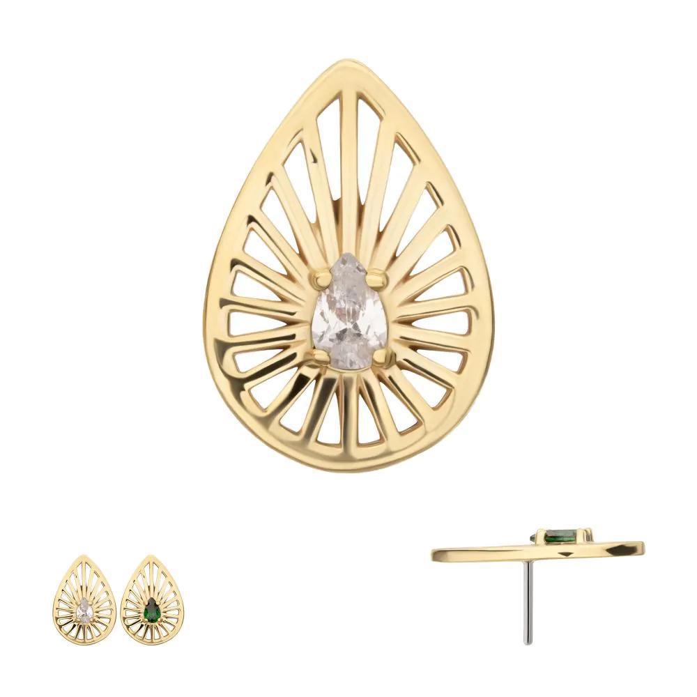 Invictus | 14k gold | Prong Set Teardrop CZ Gem on a Radiant Teardrop Shape Top | Cubic Zirconia