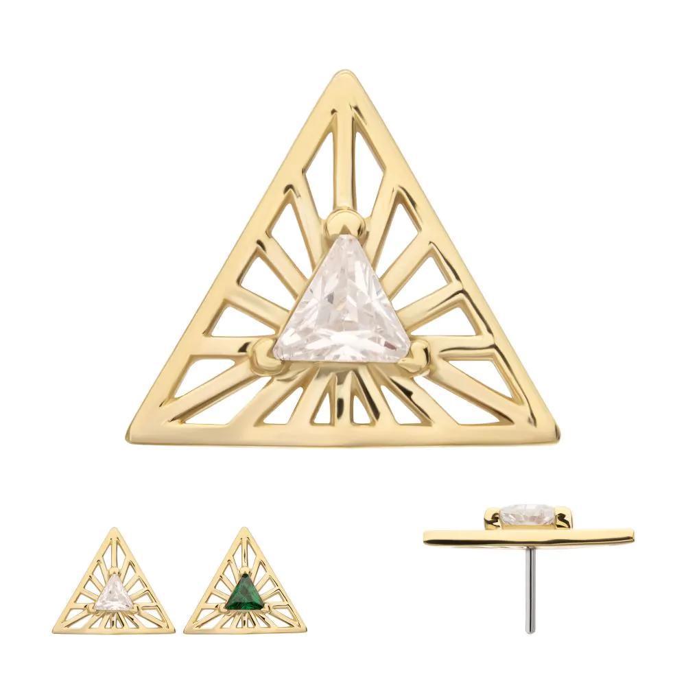 Invictus | 14k gold | Prong Set Triangle CZ Gem on a Radiant Triangle Shape Top | Cubic Zirconia