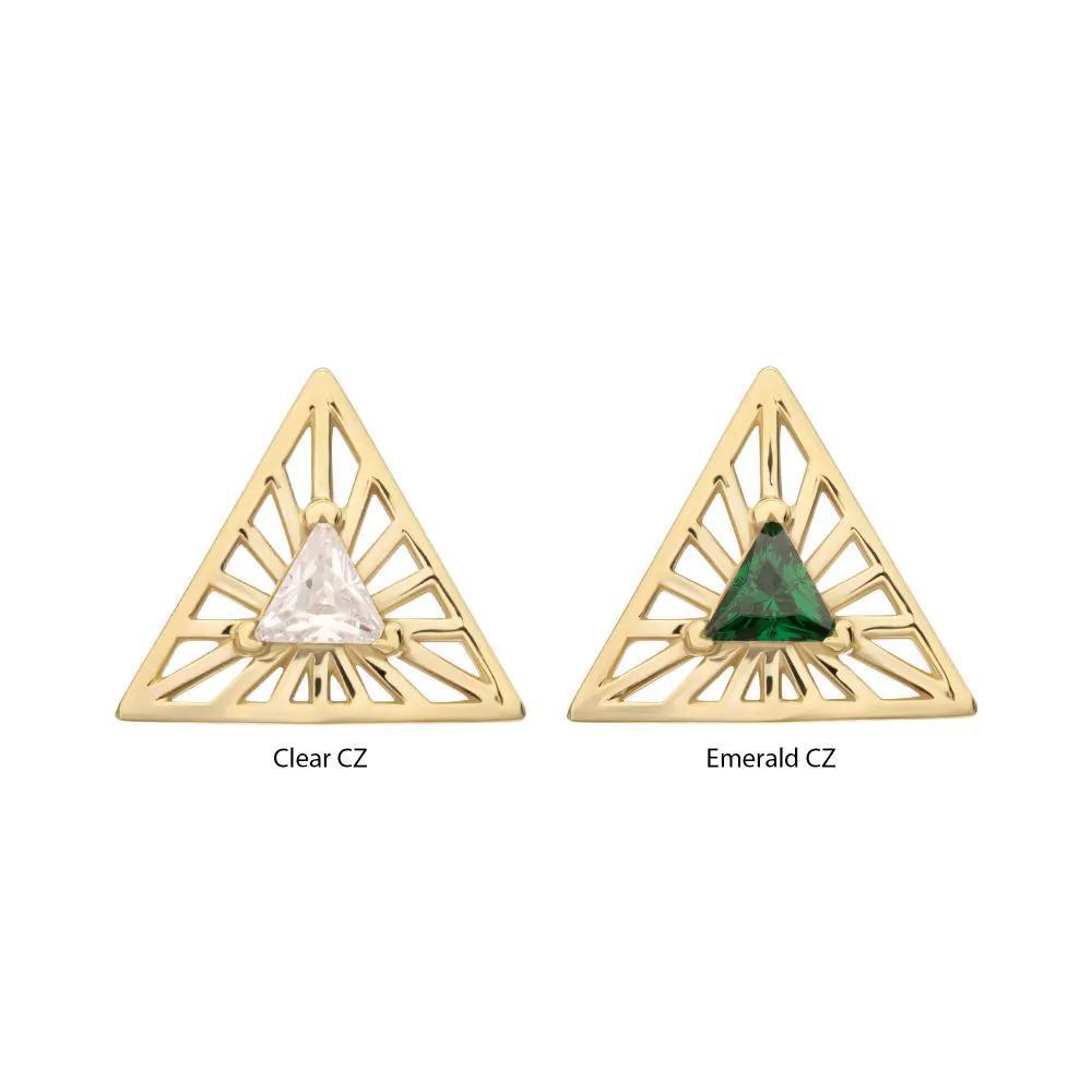 Invictus | 14k gold | Prong Set Triangle CZ Gem on a Radiant Triangle Shape Top | Cubic Zirconia