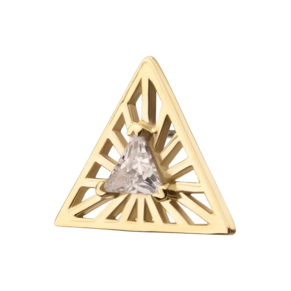 Invictus | 14k gold | Prong Set Triangle CZ Gem on a Radiant Triangle Shape Top | Cubic Zirconia