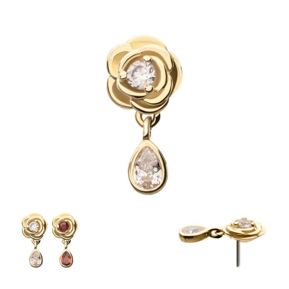 Invictus | 14k gold | Rose with Dangle | CZ