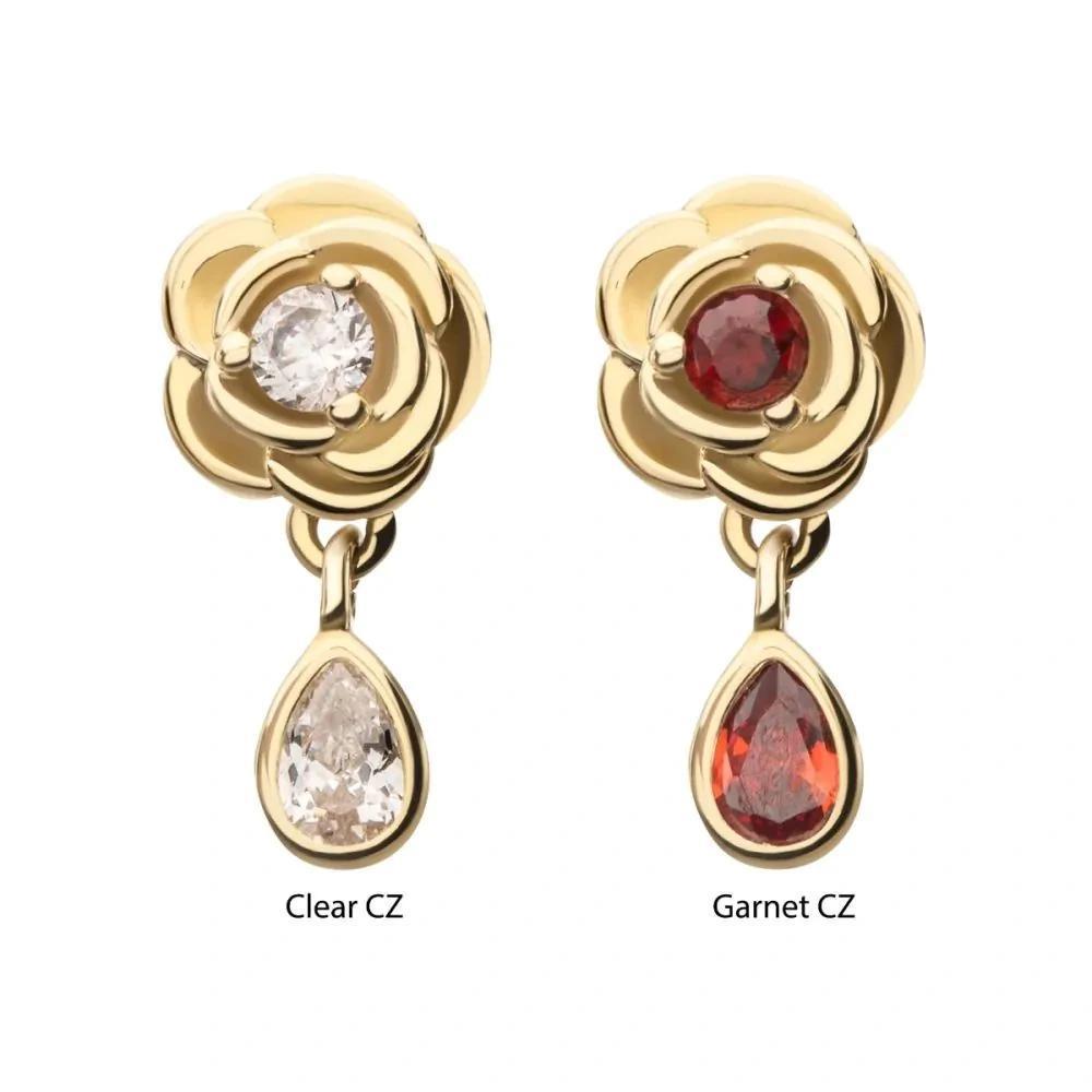 Invictus | 14k gold | Rose with Dangle | CZ