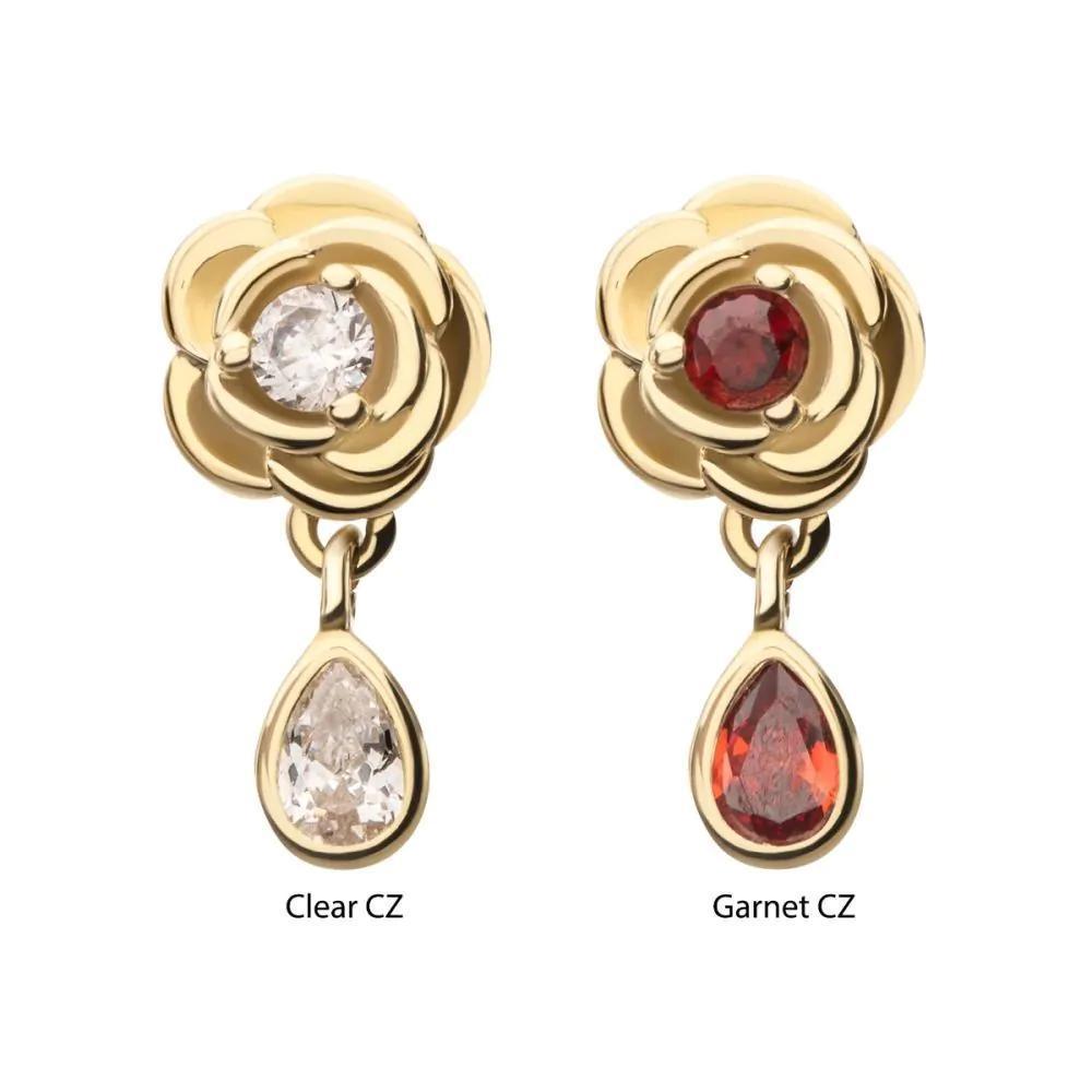 Invictus | 14k gold | Rose with Dangle | CZ