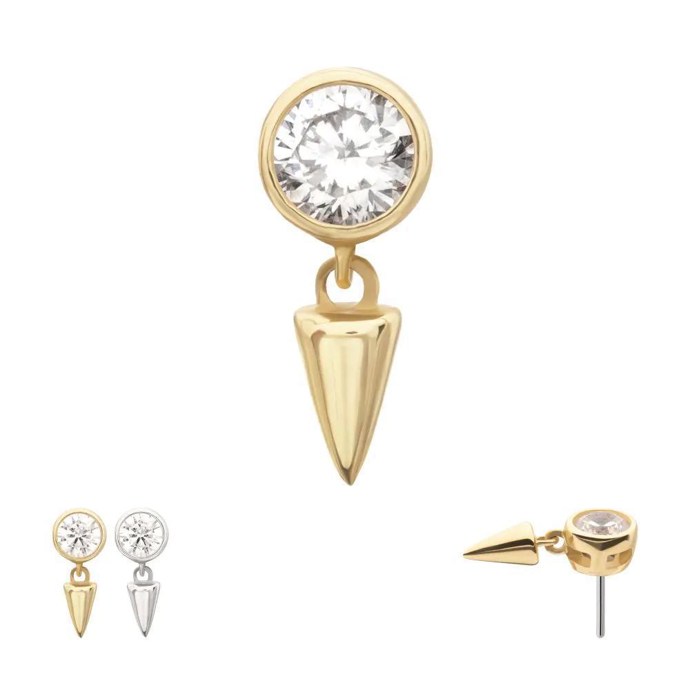 Invictus | 14k gold | Round Bezel with Spike Dangle | CZ