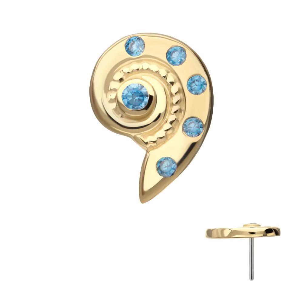Invictus | 14k gold | Snail Shell | Aqua CZ