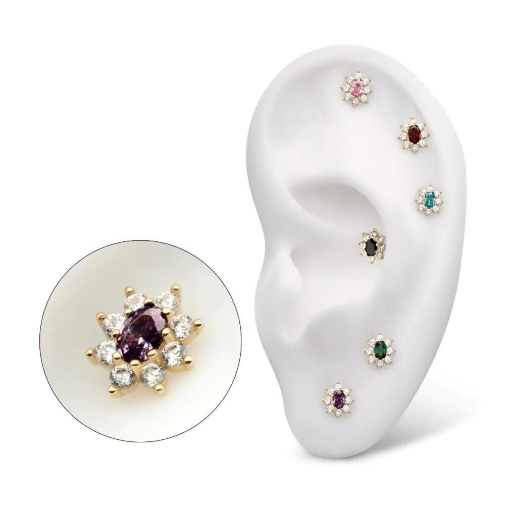 Invictus | 14k Gold | Threadless "Regalia Oval" Gem Flower Top | Cubic Zirconia