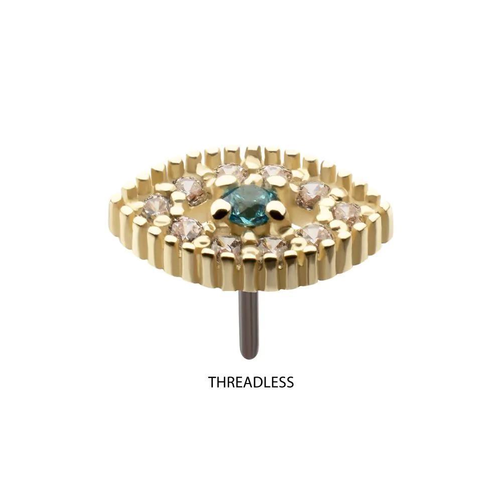 Invictus | 14k Gold | Threadless Cut-Out Evil Eye Paved Top | Cubic Zirconia