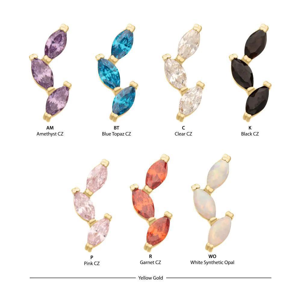 Invictus | 14k gold | Vine Shape Top with 3-Tier Marquise Gem | Cubic Zirconia + Synthetic White Opal