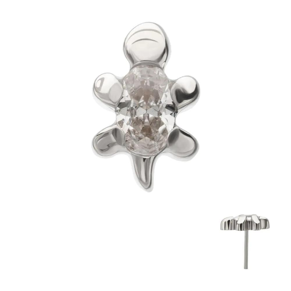 Invictus | Titanium | Threadless Low Profile 3d Sea Turtle Top w/ Prong Set Oval Gem | Cubic Zirconia