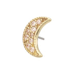 Invictus | 14k gold | Milgrain Edge Crescent Moon Top with Pave CZ Gem | Clear CZ