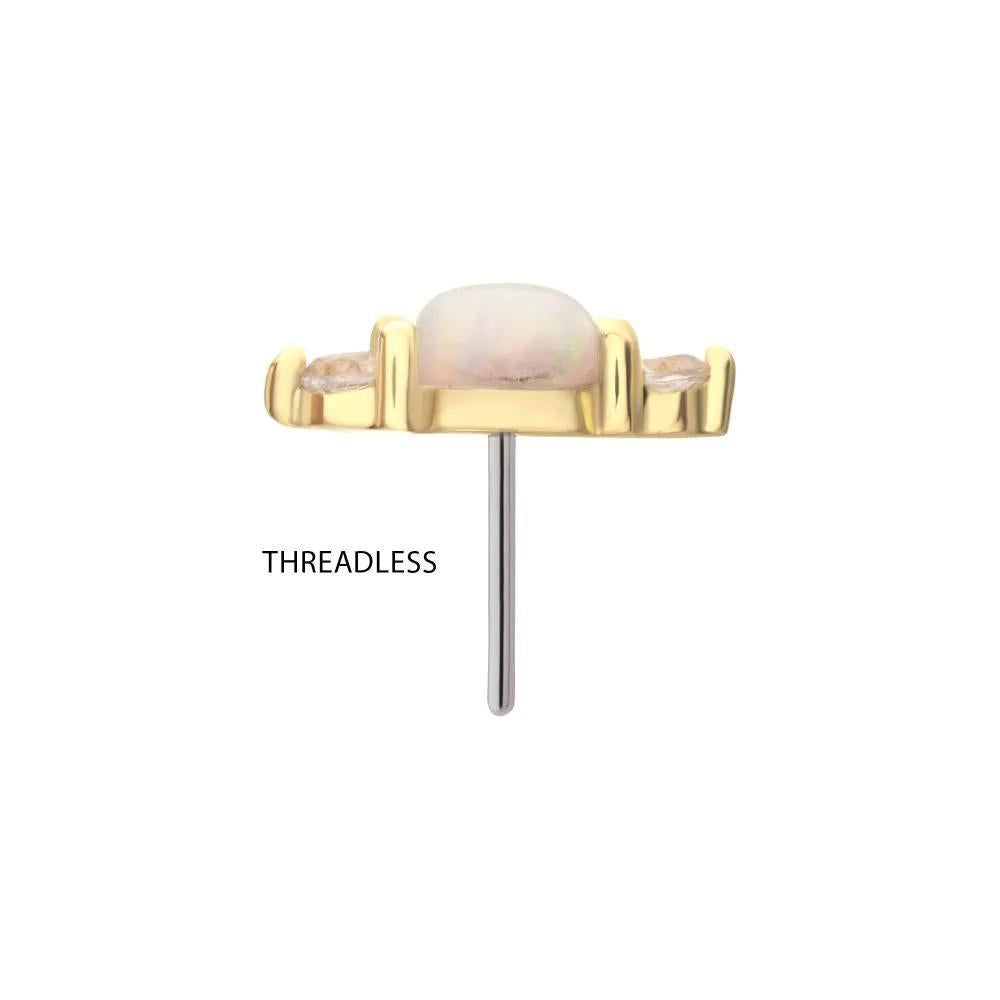 Invictus | 14k gold | Prong Set White Opal & Clear CZ Gem Cluster Top | Clear CZ + Synthetic White Opal