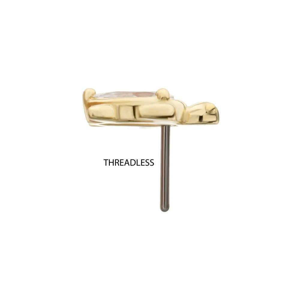 Invictus | 14k Gold | Threadless Teardrop Gem Turtle Top | Cubic Zirconia