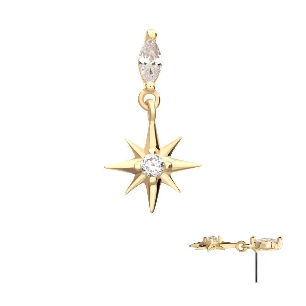 Invictus | 14k gold | Marquise with Prong CZ Gem North Star Dangle Top | Clear CZ
