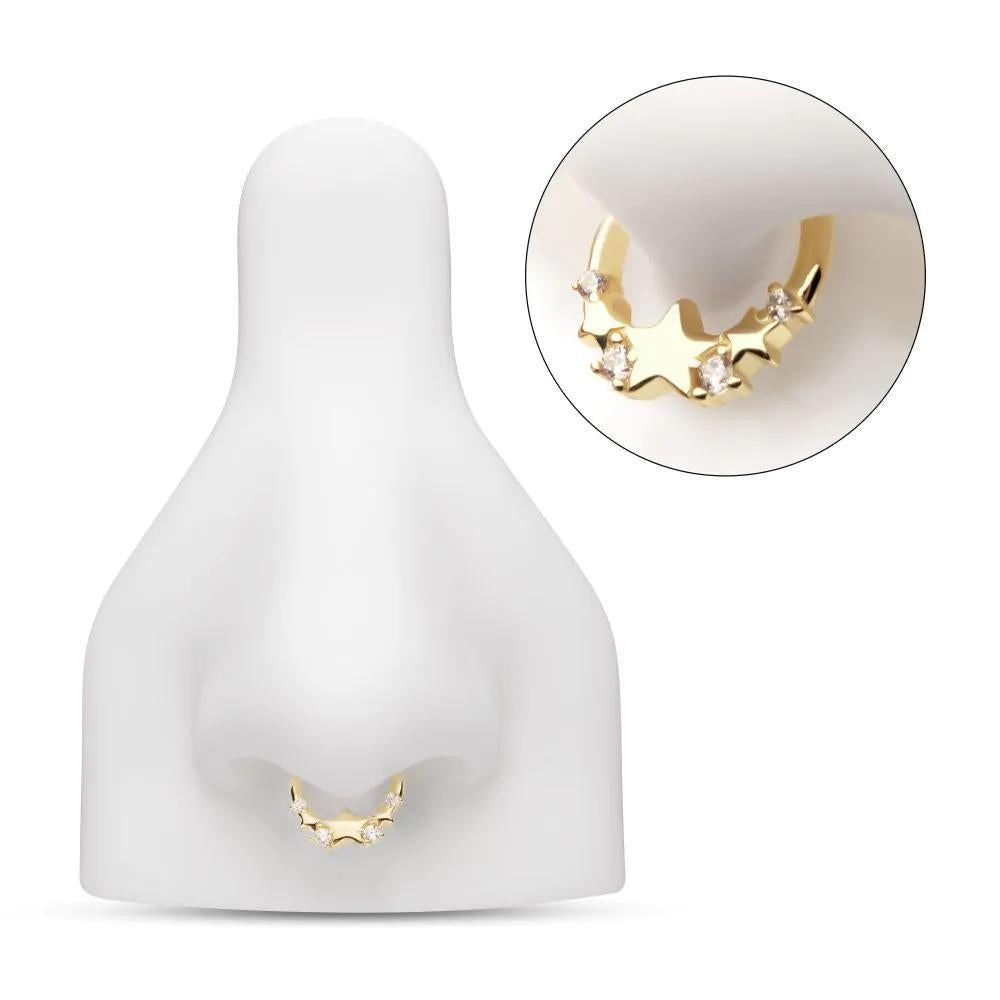 Invictus | 14k gold | Triple Staggered Star | Front Facing Hinged Hoop | Cubic Zirconia