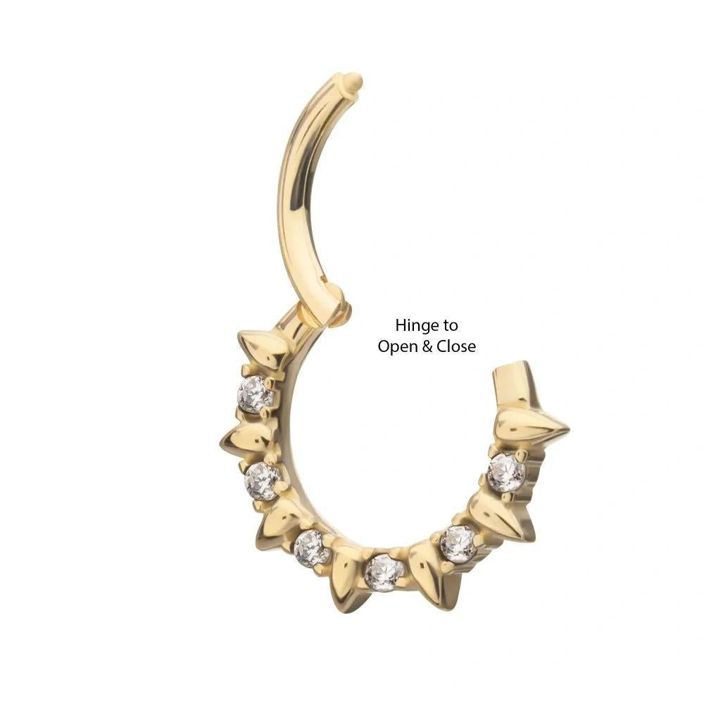 Invictus | 14k gold | Prong Set Spike Front Facing Hinged Segment Clicker | CZ