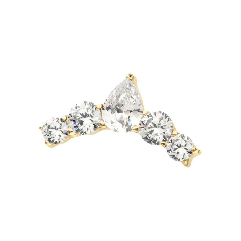 Invictus | 14k gold | 5- Cluster Curved Bar with Tear Drop | CZ