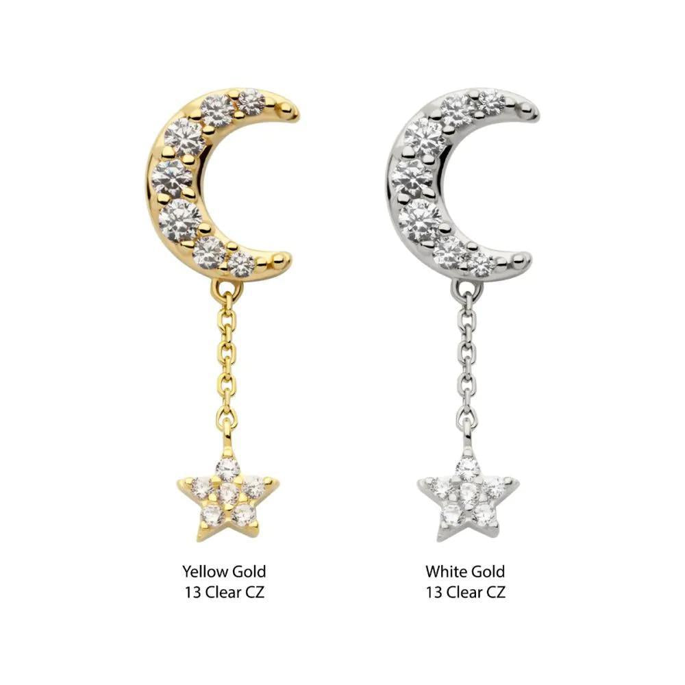 Invictus | 14k gold | Pave Set Moon with Star Drop | CZ