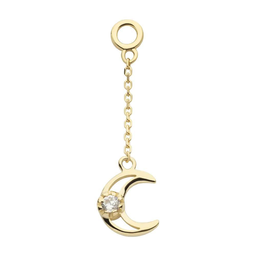 Invictus | 14k gold | Crescent Moon Dangle Charm | CZ