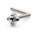 Inv | Titanium | 4-Prong Set Clear CZ L-Shaped Nosepin | 20g 1/4" w/ 2.5mm CZ