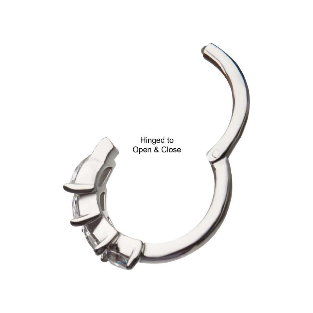 Invictus | 14k gold | 4 Clear CZ Prong Set | Side Facing Hinged Hoop | Cubic Zirconia