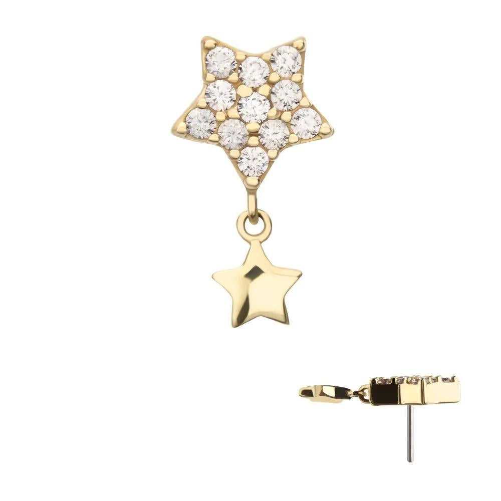 Invictus | 14k gold | Pave Set Star with Star Dangle | CZ