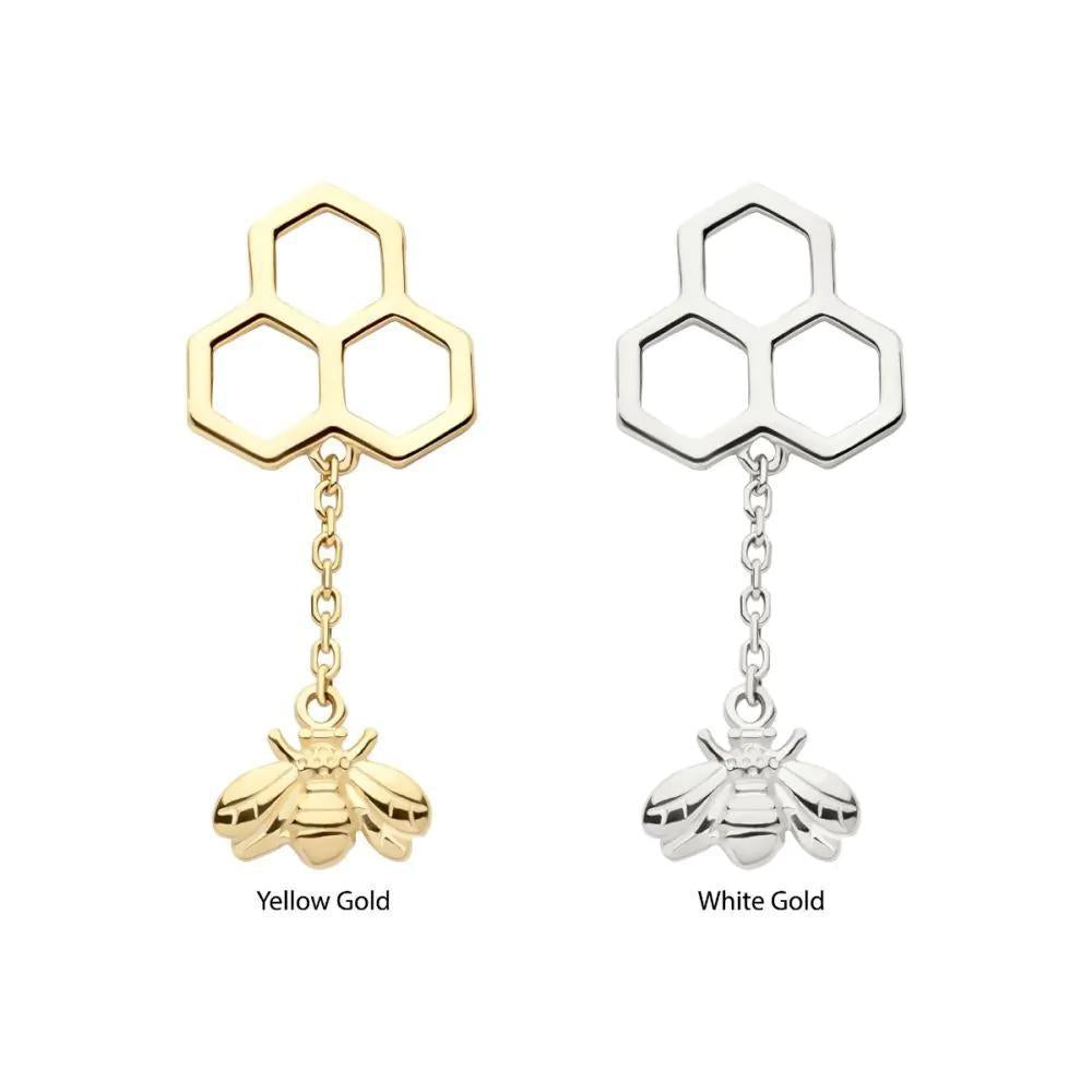 Invictus | 14k gold | Honeycomb with Bee Dangle