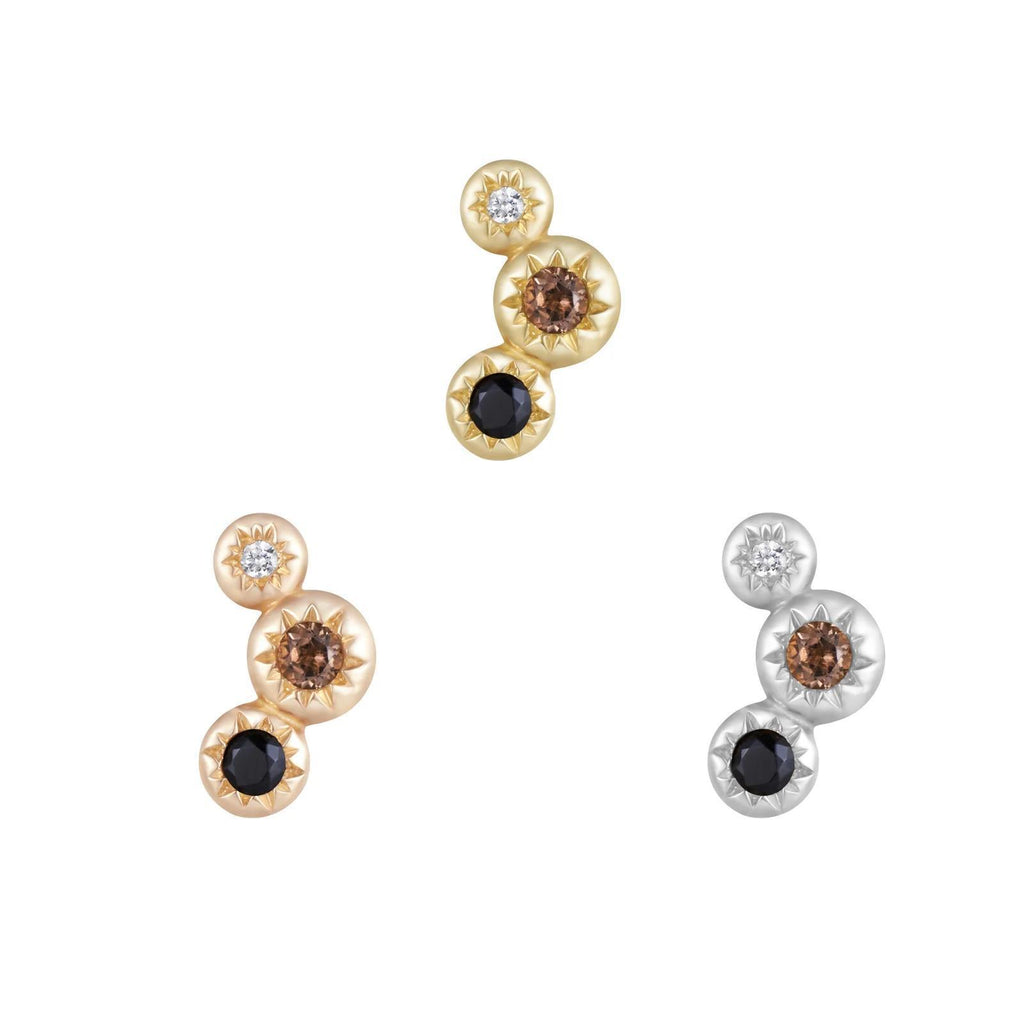 Buddha | 14k gold | Dig It | White Sapphire + Smoky Quartz + Black Spinel