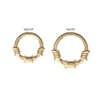 Invictus | 14k Gold | Yellow Gold Sculpted Barbed Wire Wrapped Front Facing Hinged Hoop