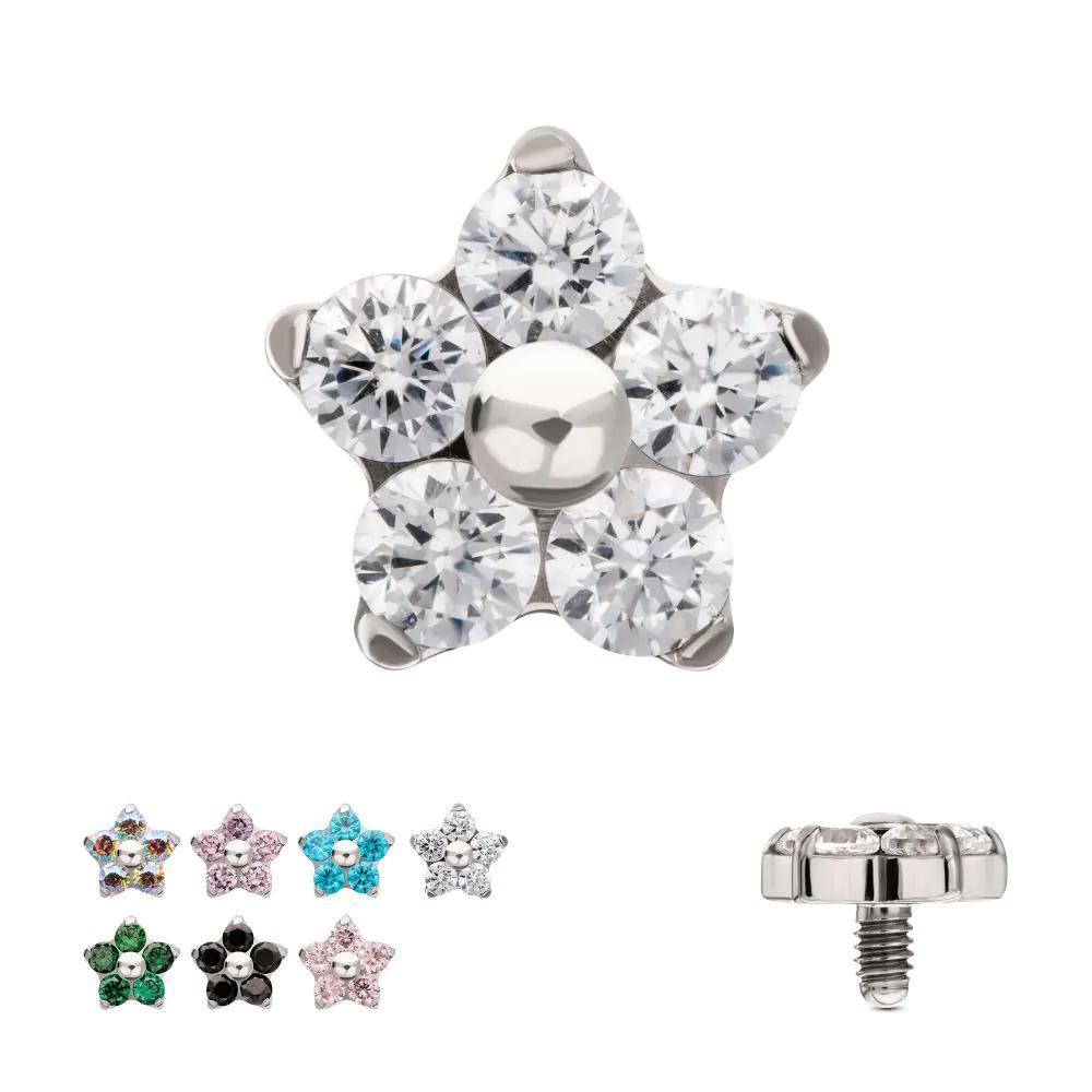 Invictus | Titanium | Internally Threaded Prong Set 5-Petal Gem Top | Cubic Zirconia