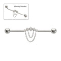 Invictus | Titanium | Internally Threaded Industrial Barbell w/ 5 Gem Cluster + 2-Tier Chain | CZ | 14g 1-3/8" w/ 5mm Ball