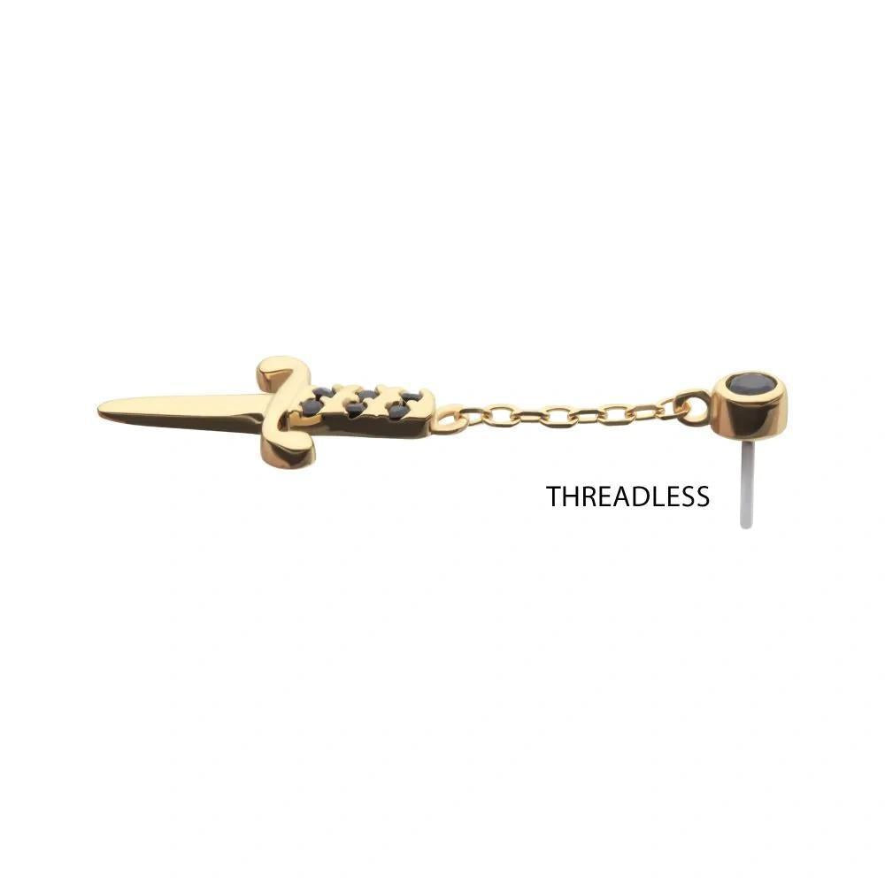Invictus | 14k gold | Bezel Set Dagger with Dangle | Black CZ