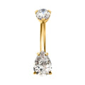 Invictus | 24k Gold PVD Titanium | Internally Threaded Prong Set Double Teardrop w/ Fixed Bottom Navel | CZ | 14g 5/16"
