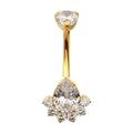 Invictus | 24k Gold PVD Titanium | Internally Threaded Royal Cluster Teardrop Gem Navel w/ Fixed Bottom | Cubic Zirconia
