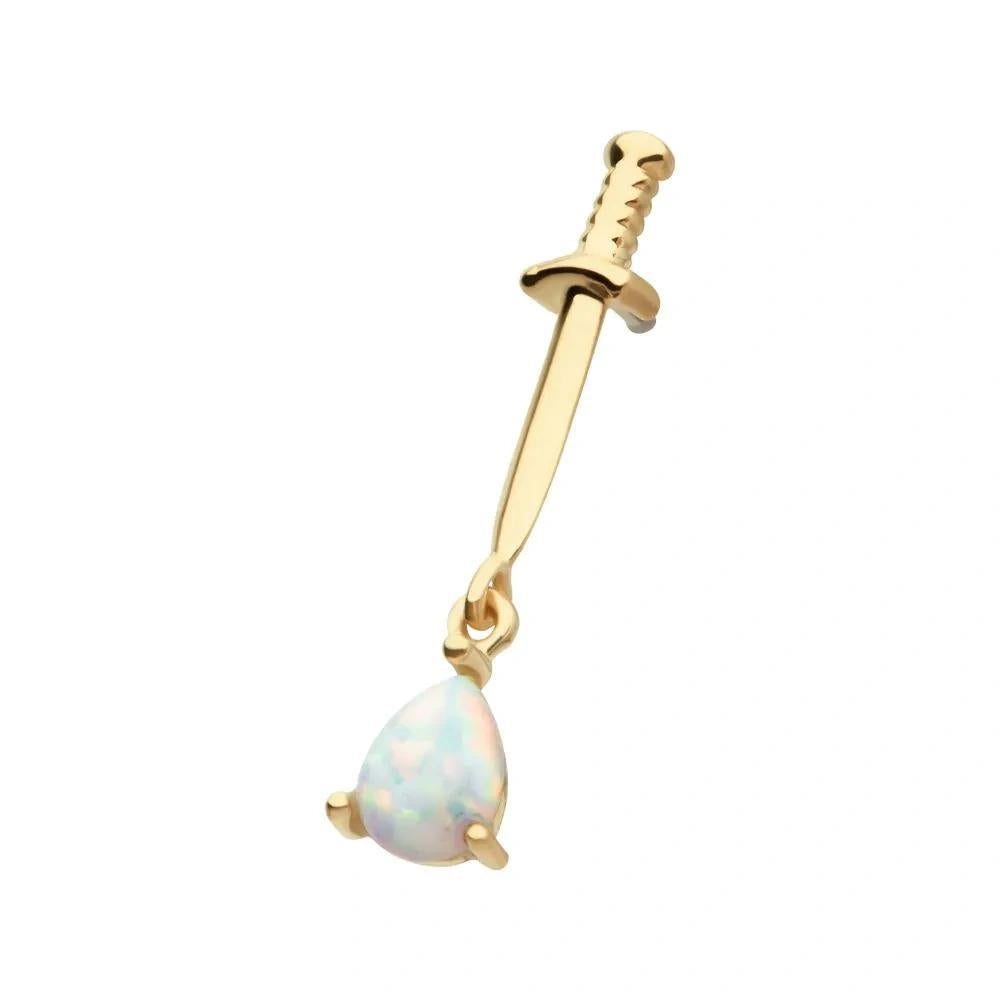 Invictus | 14k gold | Dagger with Teardrop Dangle | Synthetic White Opal