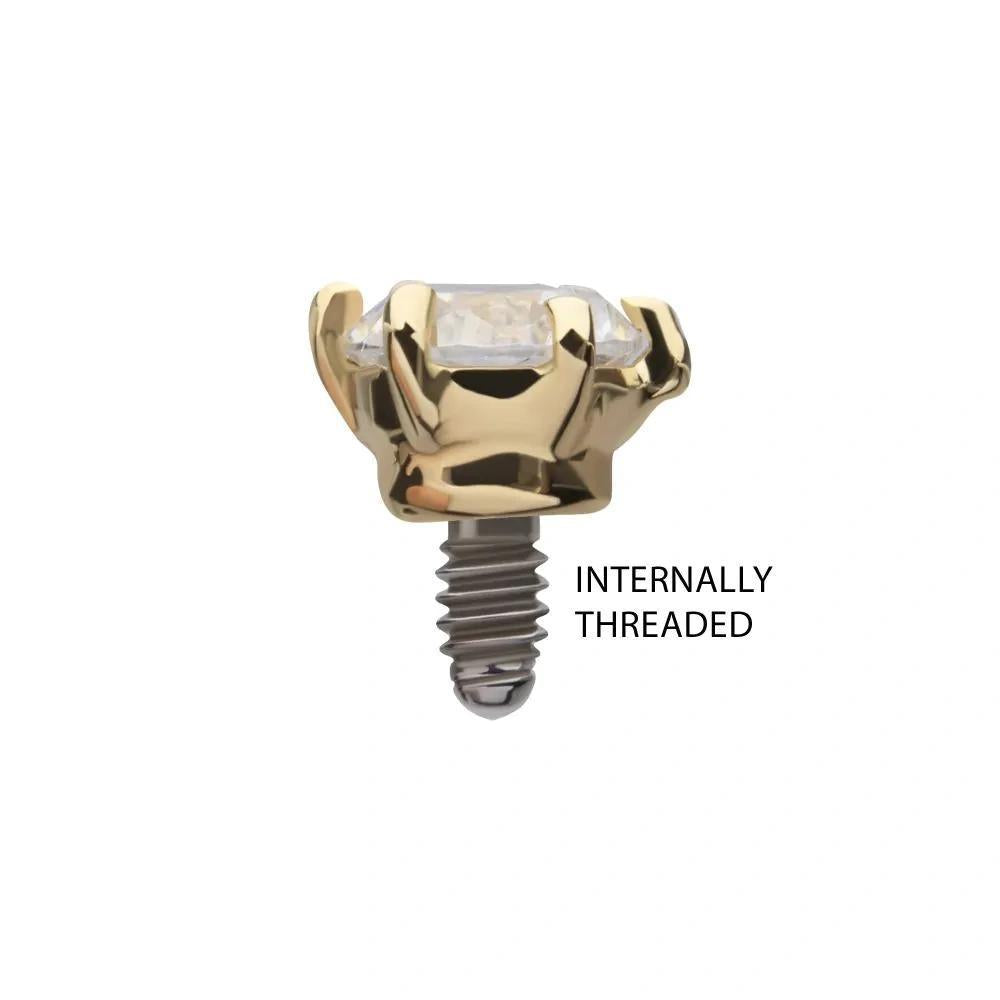 Invictus | 14k gold | 14g Dermal Top | 6-Prong Clear CZ