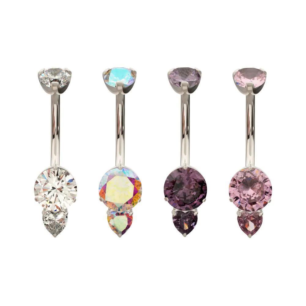 Invictus | Titanium | Internally Threaded Luxe Drop Heart Gem Fixed Bottom Navel | Cubic Zirconia