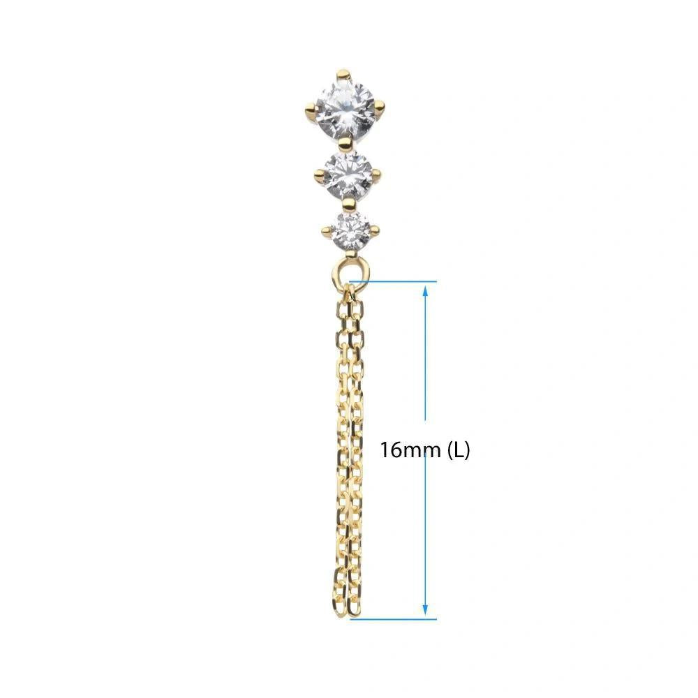 Invictus | 14k gold | 3-Graduated Gem with Chain | CZ