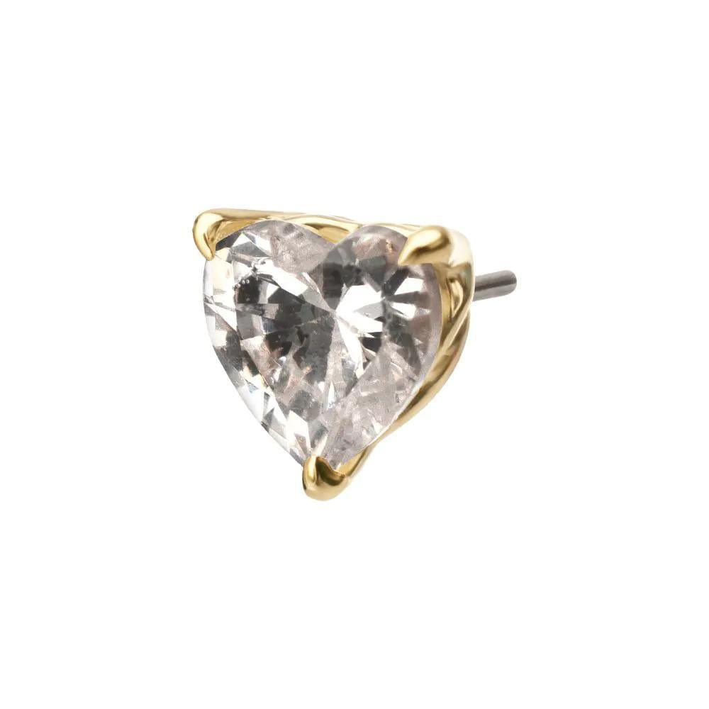 Invictus | 14k Gold | Threadless 3-Prong "Icon Heart" Gem Top | Cubic Zirconia