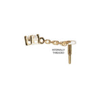 Invictus | 14k gold | Curved Bar with 4-Prong Chain Dangle | CZ